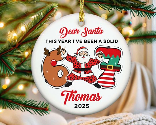 Discover Six Seven Meme Christmas Ornament: Gen Alpha Humor, Porcelain Tree Decoration