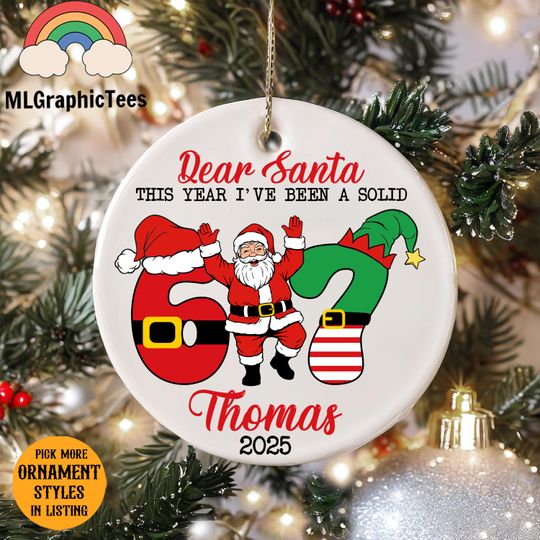 Discover Six Seven Meme Christmas Ornament: Gen Alpha Humor, Porcelain Tree Decoration, Gen Alpha Gift, Gen Z Ornaments, 6-7 Ornaments