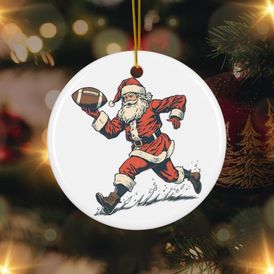 Discover Vintage Santa Football Ornament, Retro Christmas Ceramic Decoration, Sports Lover Gift, Football Player Santa, Holiday Tree Hanging Keepsake