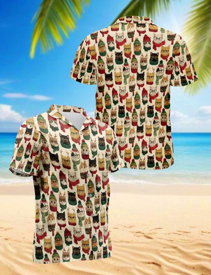 Discover Cool Cats Christmas Hawaiian Shirt, Funny Holiday Kitty Aloha Shirt for Men & Women