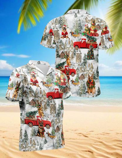 Discover Santa Dogs Christmas Hawaiian Shirt, Holiday Aloha Shirt, Unisex Short Sleeve Beach Shirt