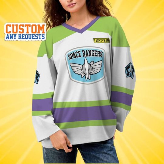 Discover Custom Disney Space Rangers Buzz Lace Up Hockey Jersey, Disney Baseball Jersey Sports, Cute Birthday Gifts For Fans, Disneyland Family