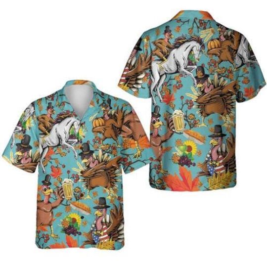 Discover Turkey Thanksgiving Hawaiian Shirt, Funny Holiday Aloha Shirt, Unisex Short Sleeve Summer/Thanksgiving Party