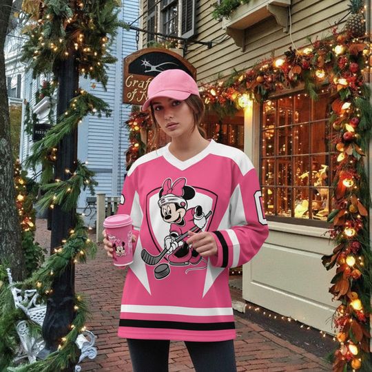 Discover Disney Minnie Mouse Hockey Jersey, Minnie Sports Pink Jersey, Disney Sport Team Matching Outfits, Disney Fan Gift