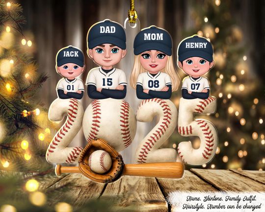 Discover Baseball Family Ornament, 3D Acrylic Sports Ornament, Together We're A Team Gift, Holiday Tree Decor, Christmas Gift For Baseball Lovers