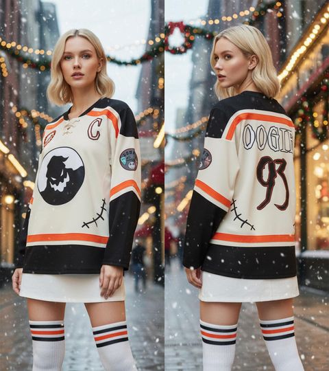Discover Retro Oogie Boogie Portrait Lace Neck Hockey Jersey, The Nightmare Before Christmas Jersey, Oogie Boogie Bash Jersey, Spooky Disney Outfit