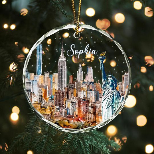 Discover Personalized New York Christmas Glass Ornament, New York Ornament, New York Lover Gifts, The US Lover Gifts, US Ornament