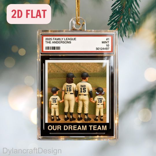 Discover Baseball Family Couple & Kids Ornament, Trading Card Style Acrylic Ornament, 2D Flat Christmas, Gift for Dad, Fathers Day, Husband Gift