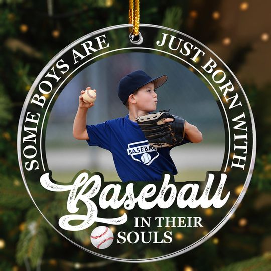 Discover Born With Baseball In Their Souls, Personalized Acrylic Photo Ornament, Custom Baseball Christmas Ornament, Gift for Baseball Lovers 2025