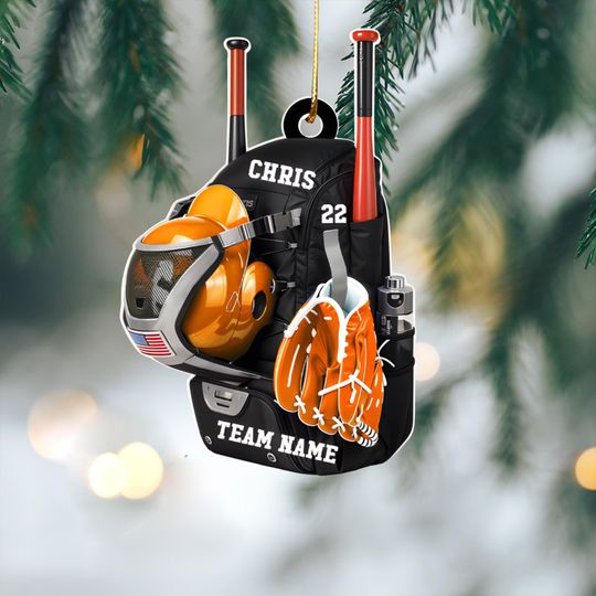 Discover Custom Baseball Bag Christmas 2D Ornament, Personalized Acrylic Ornament For Baseball Players, Baseball Lover Gift, Sports Fan Keepsake Gift