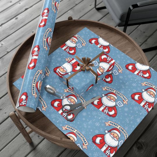 Discover Dodgers Santa Christmas Wrapping Paper - MLB Baseball Gift Wrap