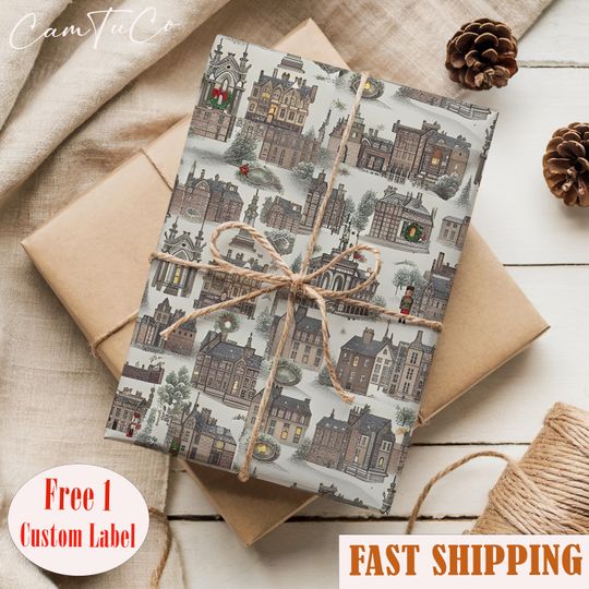 Discover Edinburgh Wrapping Paper ,Christmas Scottish Gift Wrap, Festive Holiday Christmas, Village Christmas Wrapping Papers, Seasonal Paper