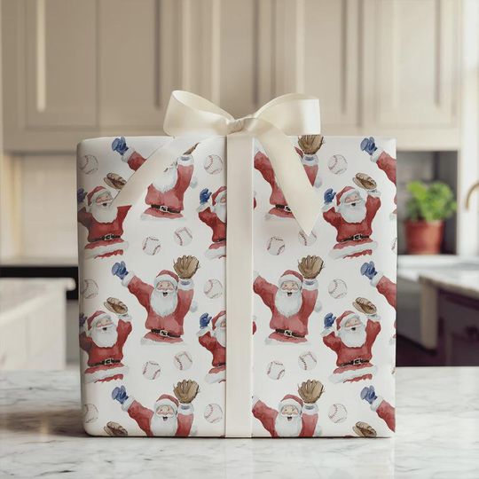 Discover Baseball Catcher Santa Wrapping Paper, Festive Sports Fan Gift Wrap