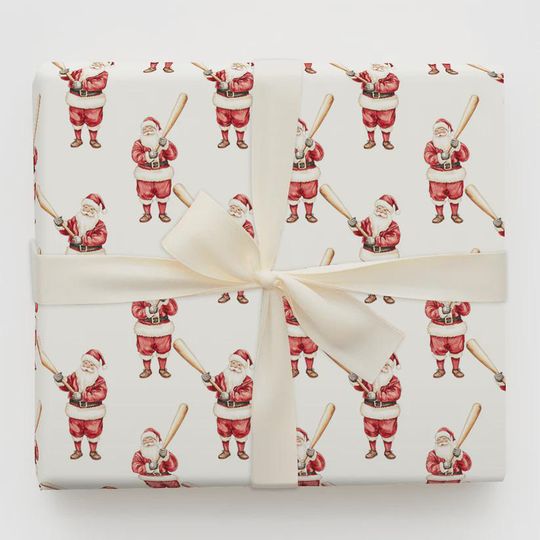 Discover Baseball Santa Christmas Gift Wrap, Sports Fan Holiday Wrapping Paper