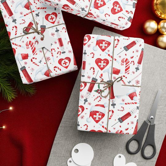 Discover Wrapping Paper Nurse & Doctor Christmas Design | Matte or Glossy | 3 Sizes