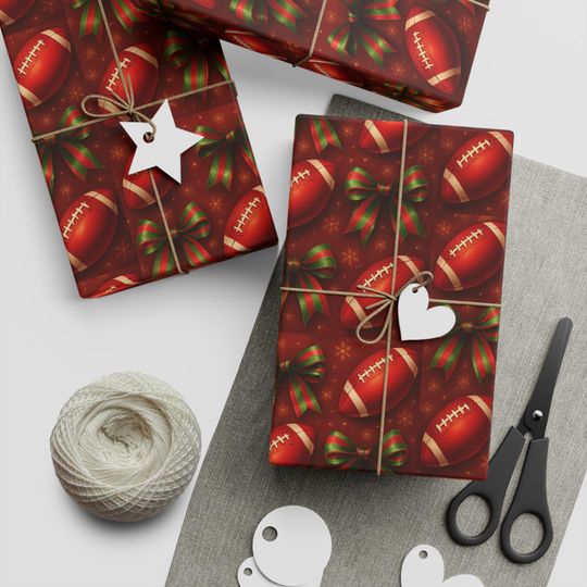 Discover Football Christmas Gift Wrapping Paper, Sports Holiday Packaging