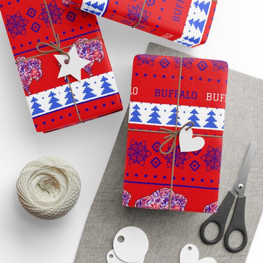 Red Christmas Buffalo Bills Inspired Wrapping Paper, football Team Gift Wrap