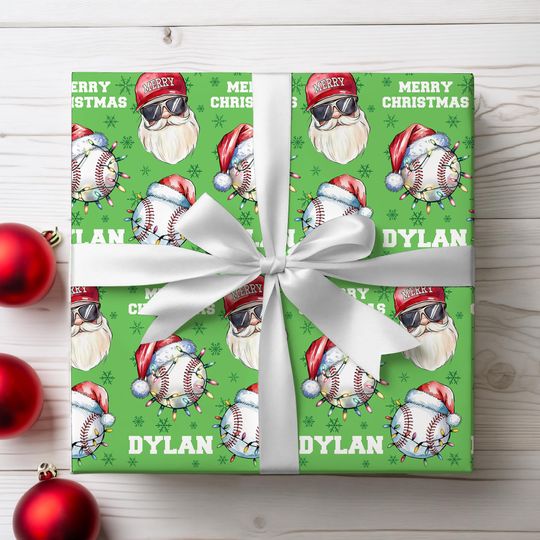 Discover Personalized Baseball Christmas Wrapping Paper, Baseball Player Name Gift Wrap, Sports Lover