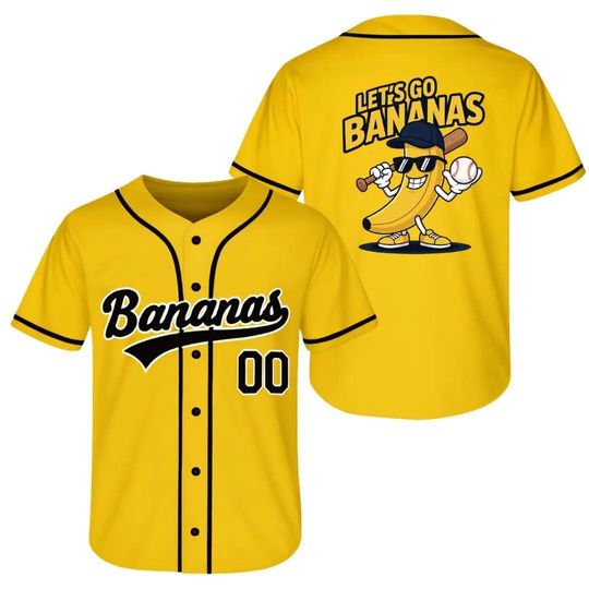 Discover Funny Banana Baseball Jersey, Let's Go Bananas Shirt for Baseball Fans, Custom Baseball Jersey, Personalize Team name number