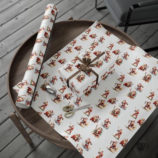 Discover Vintage Santa Baseball Wrapping Paper, Christmas Wrapping Paper, Wrapping Paper for Christmas Present, Baseball Gift, Baseball Fan Gift Wrap