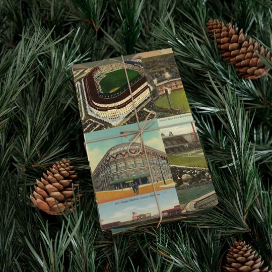 Discover Baseball Wrapping Paper, Baseball Fields Parks of the Past, Old Timey, Sports Birthday Kids, Ebbets Field, Christmas gifts, Gift Wrap Papers