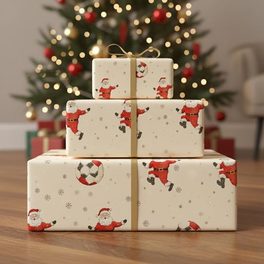 Discover Santa Claus Wrapping Paper, Christmas Wrap, Soccer Gift Wrap, Holiday Gift Paper, Christmas Wrapping Paper, Santa Soccer Gift Wrap