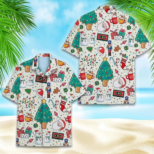 Discover Christmas Hawaiian Shirt, Holiday Aloha Print, Festive Outfit
