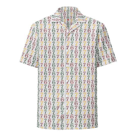 Six Seven (6-7) Meme Six Seven Pattern, Adult Unisex All-Over Relaxed Fit Button Up Hawaiian Shirt, Moisture Wicking UPF50+ Material