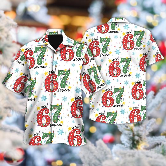 Discover Six Seven Hawaiian Shirt, Funny 67 Hawaii Shirt, Six Seven Gen Alpha Button Up Holiday, 67 Meme Christmas Shirt, Viral 6 7 Meme Tee