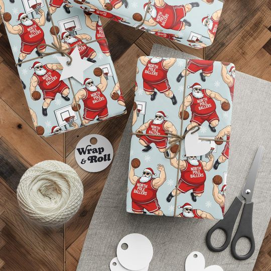 Discover Funny Basketball Santa Wrapping Paper | Sports Christmas Gag Gift | White Elephant | All Occasion Humor