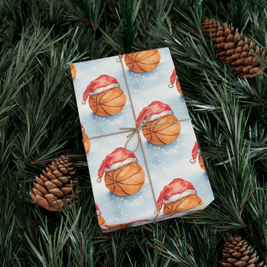 Discover Basketball Christmas Wrapping Paper: Sports NBA Themed Santa Giftwrap, Watercolor Light Blue Snow