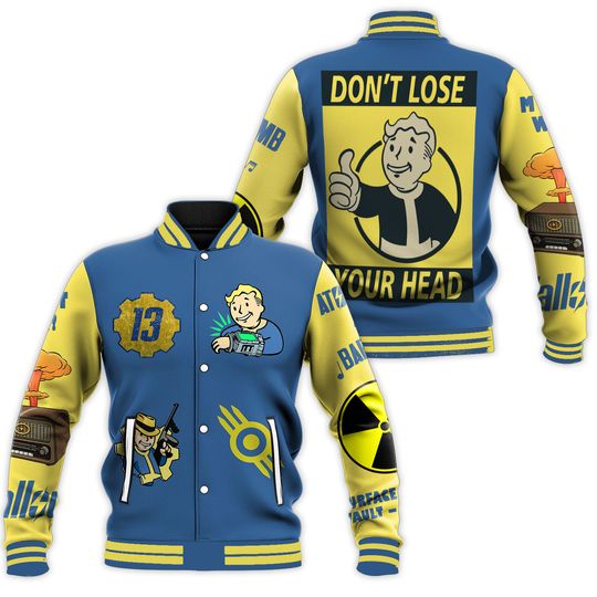 Falllout Vaultboy Don’t Lose Your Head Baseball Jacket