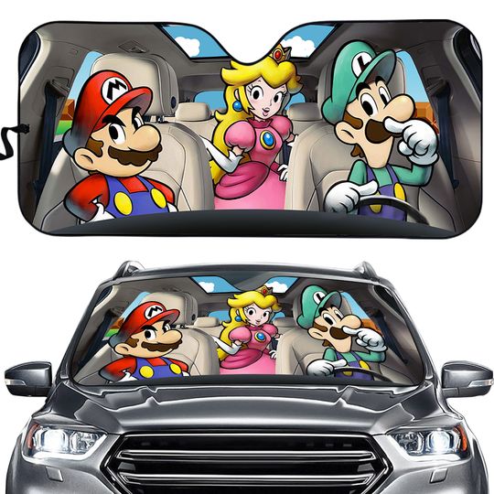 Funny Mario Kart Driving On Car Sun Shade, Mario Driving Sun Shade Decoration
