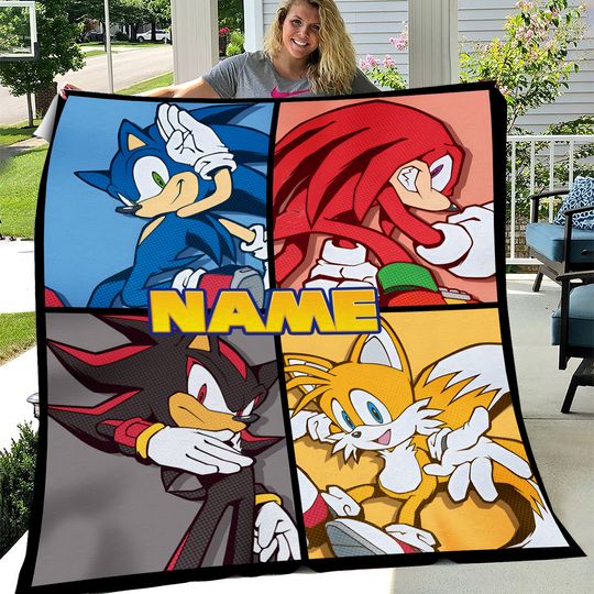 Custom Sonic The Hedgehog Blanket/Personalized Cartoon Hedgehog Sherpa Blanket/Custom Name Blanket/Sonic Blanket/Birthday Blanket