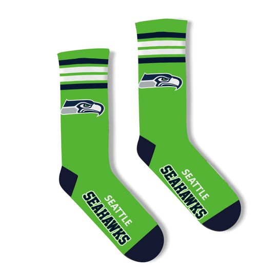 SEATTLE SEAHAWKS football FOOTBALL TEAM LOGO 4 STRIPE CREW LENGTH SOCKS MEDIUM