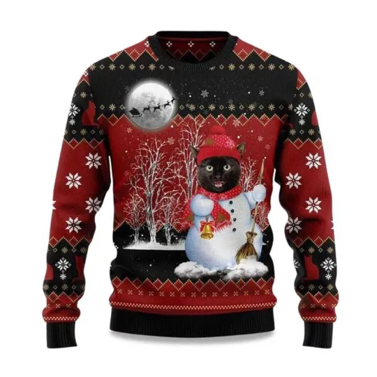 Black Cat Santa Snowman Ugly Christmas Sweater Christmas Gift