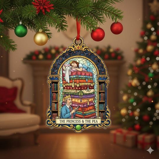 Discover Fairy Tales Christmas Acrylic Ornament, The Princess and the Pea Christmas Keepsake, Vintage Princess Home Decor, Grimm Brothers' Tales Gift