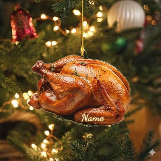 Personalized Roast Turkey Christmas Ornament 2025, Custom Name Foodie Acrylic Xmas Tree Decor, Food Lovers Gift, Traditional Turkey Keepsake