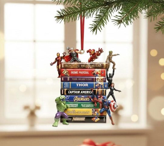 Discover Marvel Superheroes Book Stack Ornament, Avengers Christmas Decor, Personalized Marvel VHS Movie Stack Ornament, Comic Book Fan Keepsake