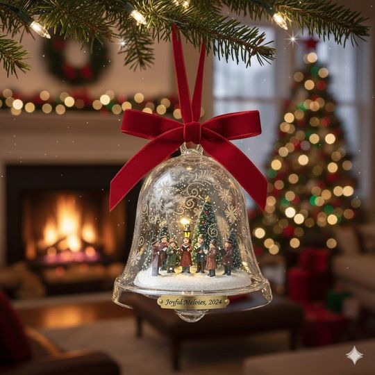 Christmas Carolers Bell Jar Ornament, Personalized Vintage Holiday Keepsake, Christmas Melody Acrylic Ornament, Joyful Melodies Custom Gift