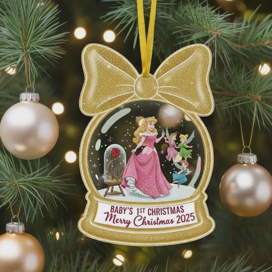 Discover Custom Belle 2D Flat Ornament, Personalized Mickey Ears Disney Princess, Disney Merry Christmas Gift, Princess Belle Snow Globe Ornament
