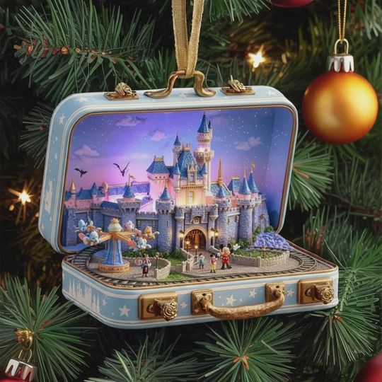 Discover Custom Christmas Magic Kingdom Suitcase Ornament, Miniature Disney Parks Decor, Disney Castle Suitcase Decor, Magic Kingdom Holiday Gift