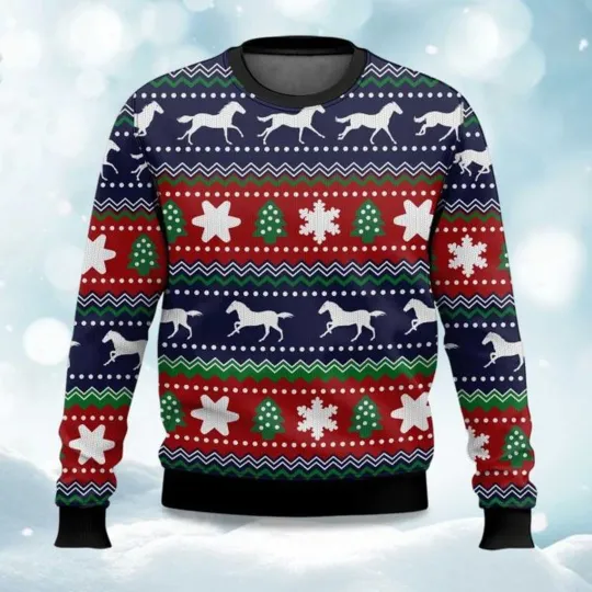 Discover Horses Pattern Ugly Christmas Sweater, Christmas Gift For Men, Women