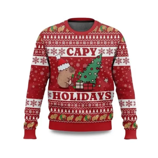 Capy Holidays Ugly Christmas Sweater, Christmas Gift For Men, Women