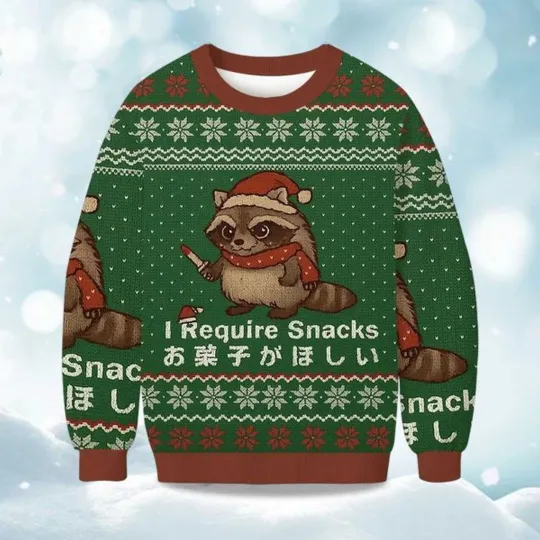 Discover Christmas Raccoons Need Snacks Funny Ugly Sweater, Christmas Gift