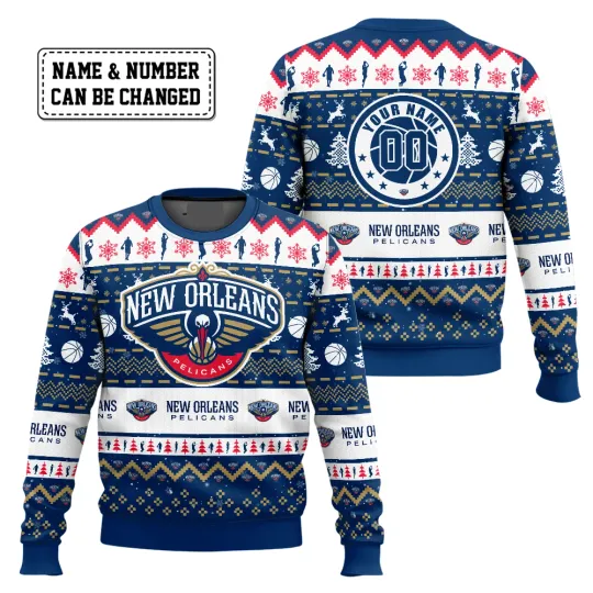 New Orlean Pelican Custom Name And Number Ugly Christmas Sweater
