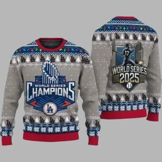 Discover Dodgers Back To Back World Series 2025 Champions Christmas Ugly Sweater