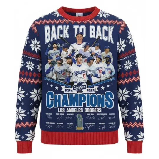 Discover Dodgers Back To Back World Series Champions 2024-2025 Ugly Christmas Sweater