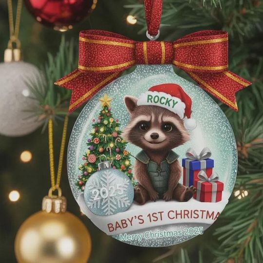 Discover Personalized Rocket Raccoon Baby Christmas Ornament, Custom Name Rocket Marvel Keepsake