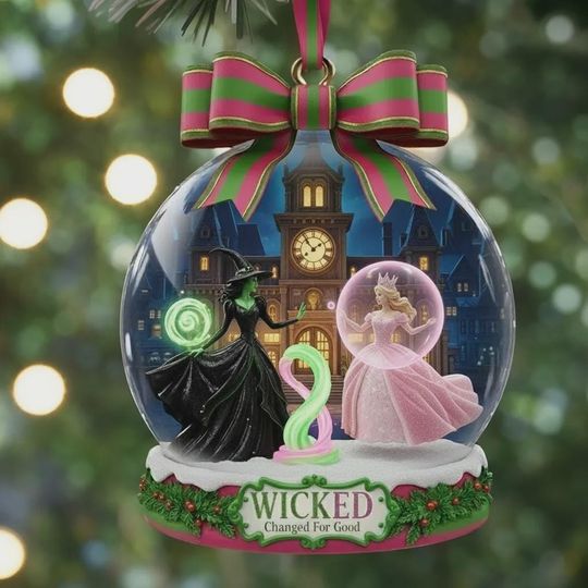 Custom Glinda Elphaba Green Pink Gift, Wicked Musical Christmas Ornament
